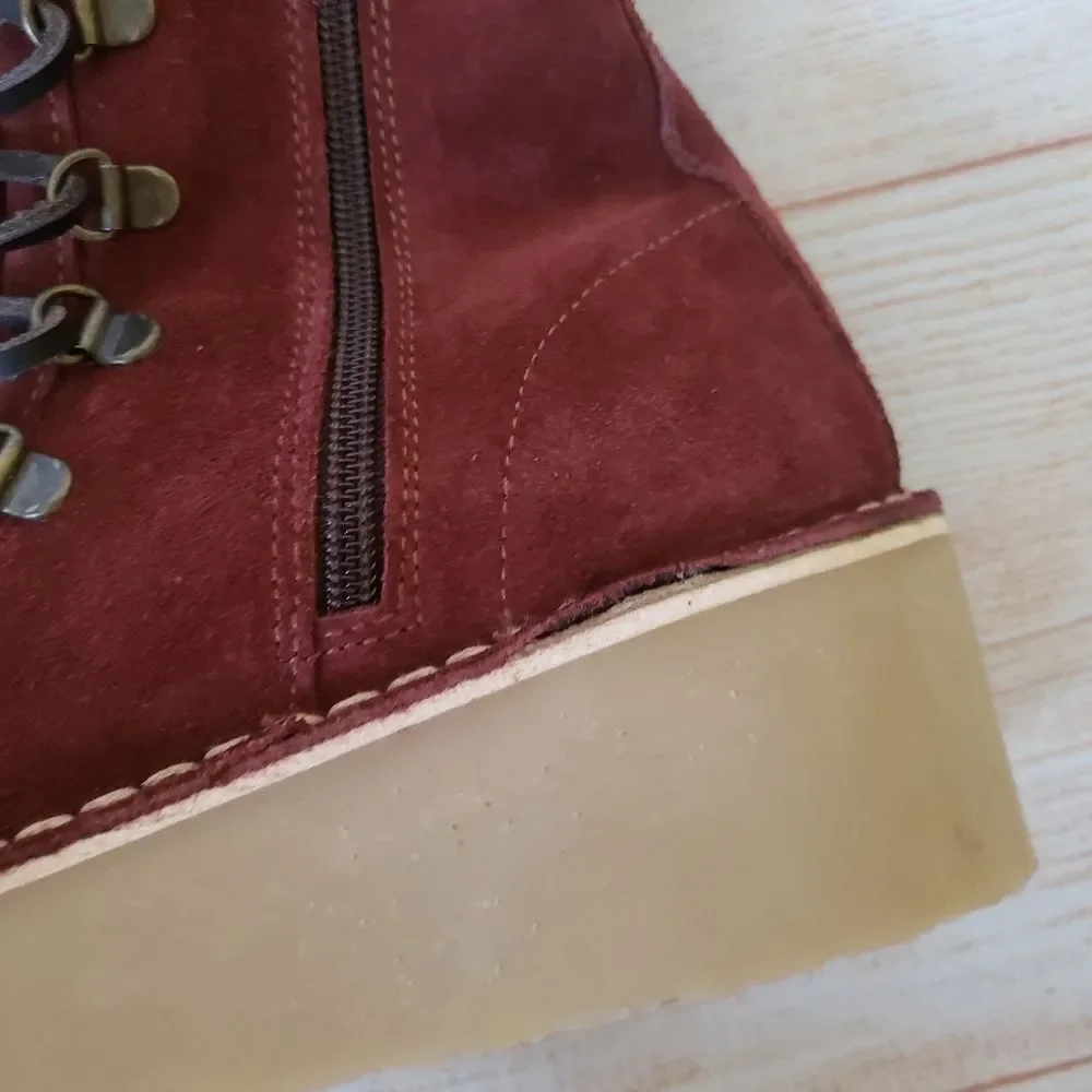 Free People Ava Suede Tall Lace-up Wedge Boot Moccasin Inspired Round Toe 39